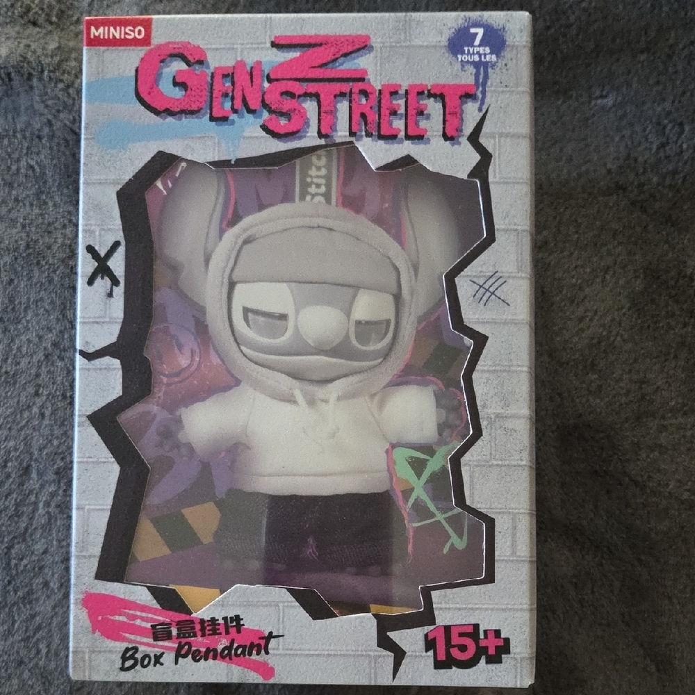 MINISO X Disney Stitch Gen Z Street Box Pendant Keychain.